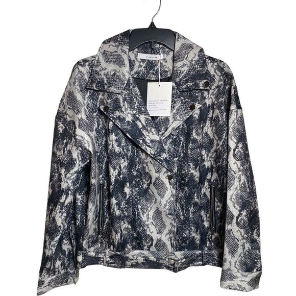 Avantlook M oversized jacket in snakeskin print. Moto zips lightweight Spring - Picture 3 of 9